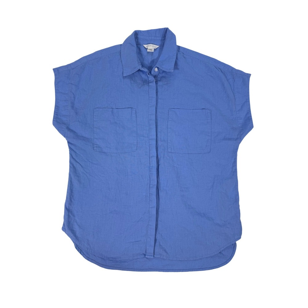 Caslon Women's Blue Linen Rayon Blend‎ Short Sleeve Button Up Shirt Size Small